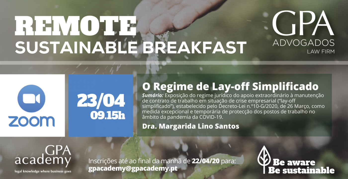 GPA organiza Sustainable Breakfast virtual sobre o Regime de Lay-off Simplificado