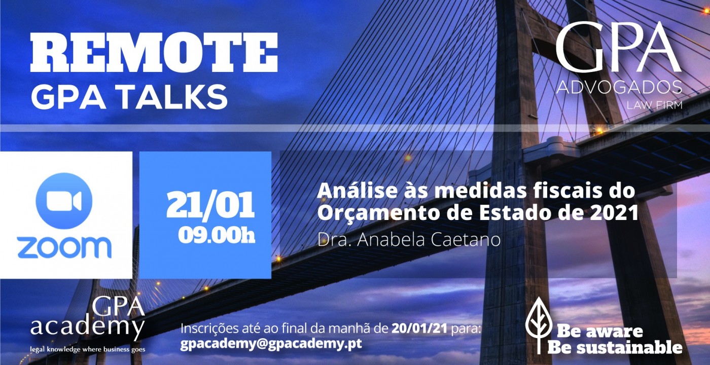 GPA Talk virtual sobre as medidas fiscais do OE 2021